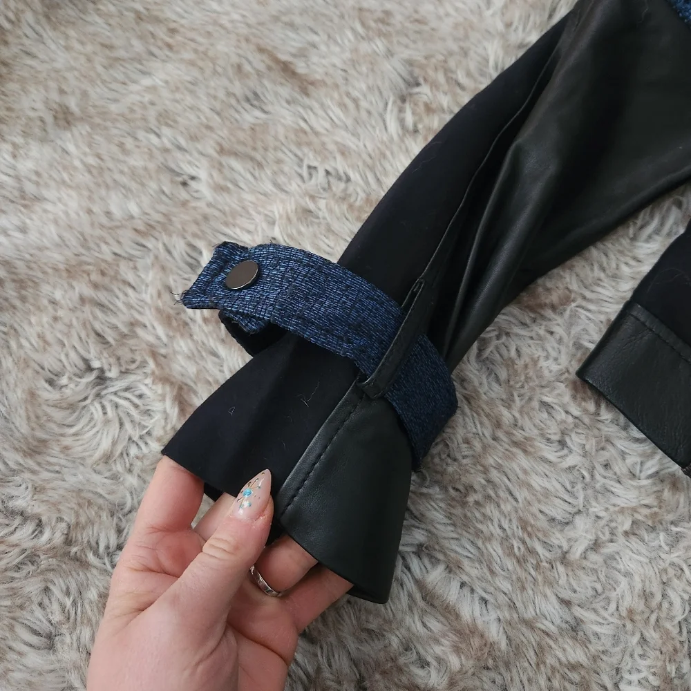 BCBGMaxAzria Lamb Leather Ross‎ Moto Jacket Black & Blue Women's Size Small